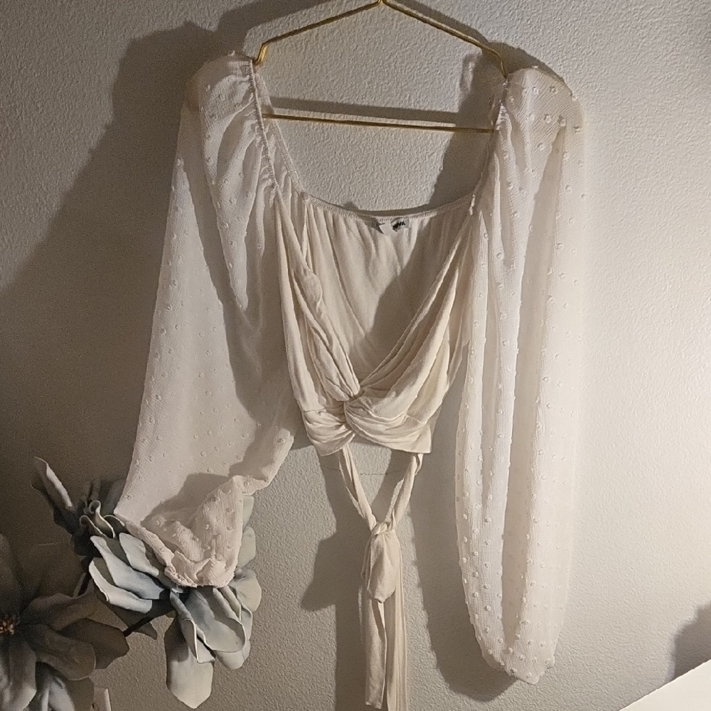 Fashion Nova Cream Blouse with Puff Sleeves